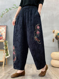 Women's Ethnic Style Floral  Embroidered Elastic Waist Bloomers Pants