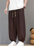 Men Summer Chinese Style Textured Baggy Harem Joggers Pants