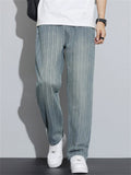 Men's Vintage Wide Leg Vertical Striped Relaxed Fit Jeans