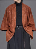 Retro Zen Style Print Faux Suede 3/4 Sleeve Cardigan for Men