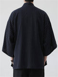 Men's Summer Loose Stripe Short Sleeve Cardigan Shirts