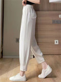 Women's Casual Ick Silk High Waisted Cropped Pants