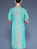 Women's Xiang Yunsha Mountain Print Contrast Trim O-neck 3/4 Sleeve Dress