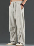 Men's Casual Chinese Style Solid Color Linen Drawstring Scimitar Pants