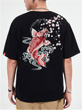 Chinese Style Carp Embroidery Men's Cotton Short Sleeve T-Shirts