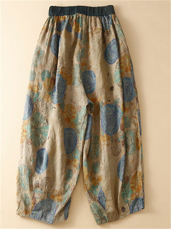 Women's Summer Comfy Chinese Style Printed Wide Leg Cropped Pants