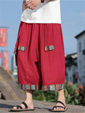 Men's Chinese Ethnic Style Patchwork Baggy Wide Leg Shorts