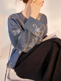 Women's Chinese Style Round Neck Long Sleeve Loong Embroidered Jacket
