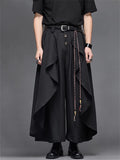 Retro Japanese Style Casual Patchwork Wide Leg Cropped Pants for Men
