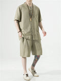 Men's 2Pcs Summer Round Neck Short Sleeve Solid Color Outfits