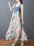 Women's Printed Denim Chiffon Patchwork Big Hem Dress