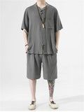 Men's 2Pcs Summer Round Neck Short Sleeve Solid Color Outfits