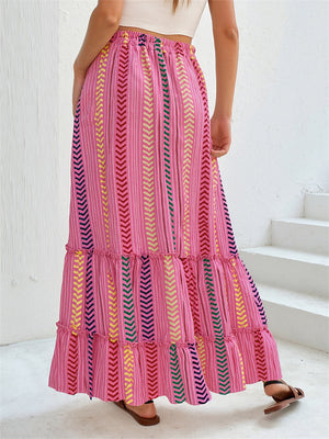 Summer Boho A-Line Contrast Color Elastic Waist Skirts for Women