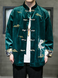 Cool Chinese Style Crane Embroidered Corduroy Jacket for Men