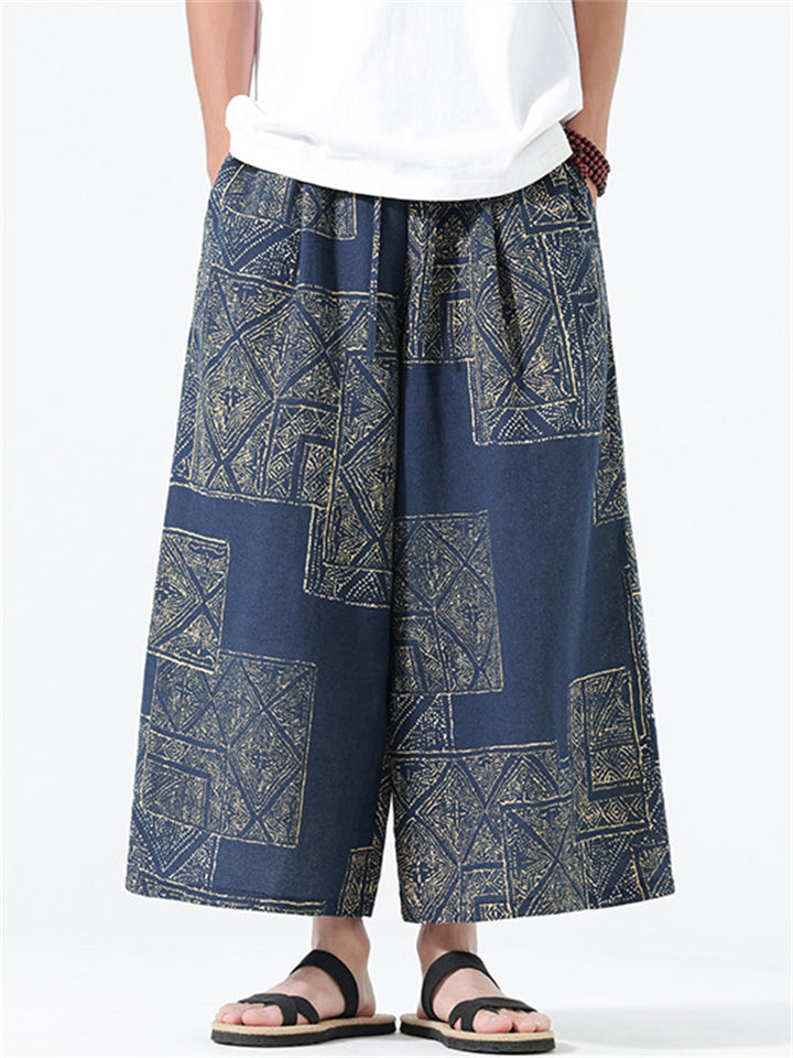 Men's Summer Ethnic Style Print Elastic Waist Beach Pants
