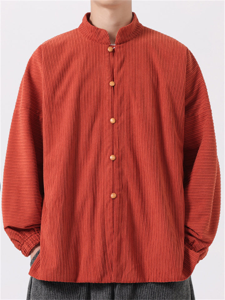 Chinese Style Retro Solid Color Corduroy Jacket for Men