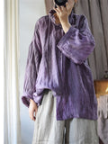 Loose Linen Distressed Textured Long Sleeve Shirt for Women