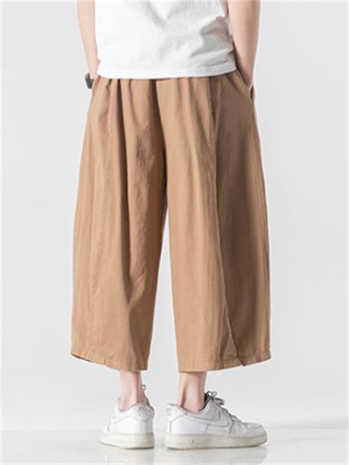 Mens Cotton Blend Cropped Streetwear Wide Leg Baggy Harem Pants