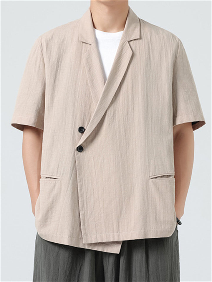 Retro Men's Solid Color Short Sleeve Suit Jacket