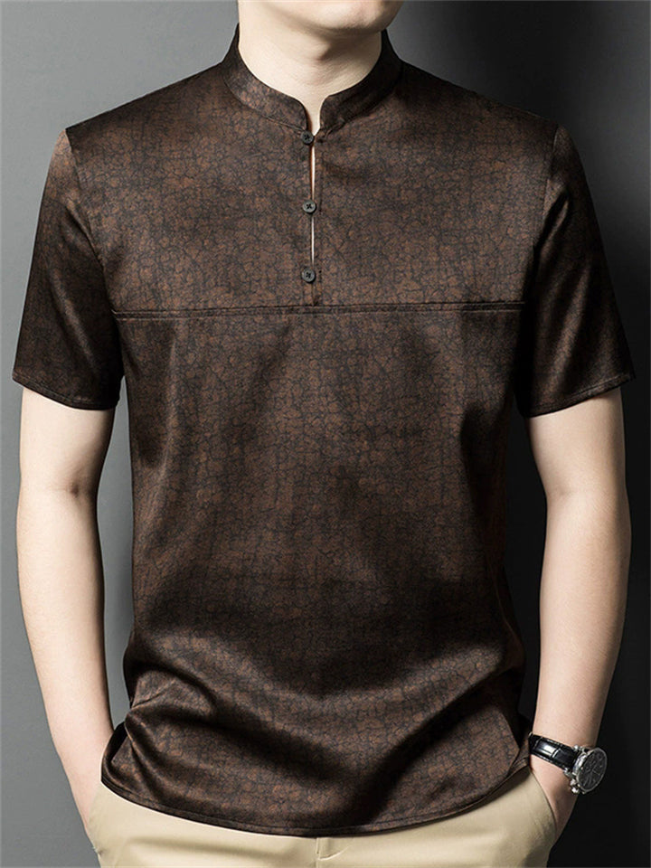 Men's Stand Collar Button Short Sleeve Mulberry Silk Shirt