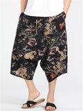 Men's Chinese Style Retro Print Drop Crotch Harem Capri Pants