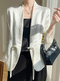 Chinese Style Retro Jacquard Frog Button Satin Suit Jacket for Women