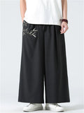 Men's Summer Chinese Style Bamboo Embroidery Wide Leg Pants