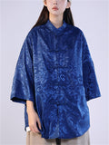 Women's Summer Jacquard Stand Collar Casual Tangsuit Shirts