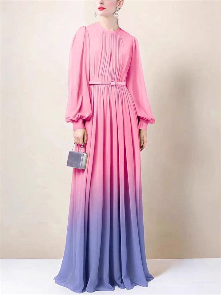 Women's Trendy Gradient Long Sleeve Floor Length Dress