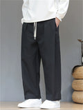 Men's Autumn Simple Plain Color Pleated Drawstring Straight Leg Pants