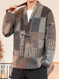 Vintage Asain Style Color Block Lace Up Cotton Jacket for Men