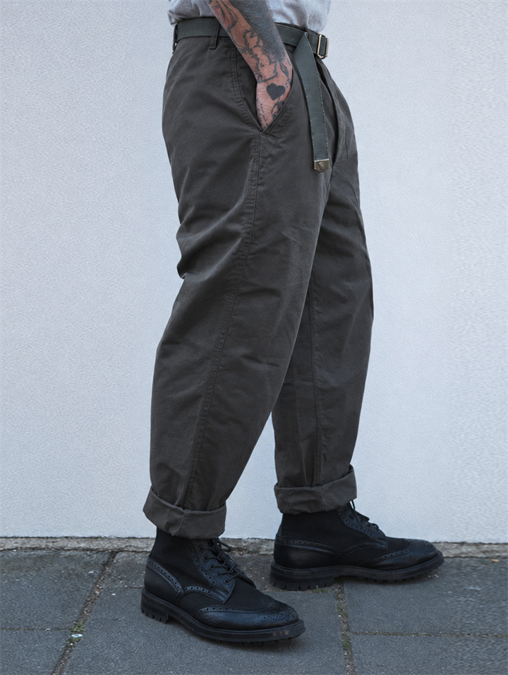 Men's Japanese Style Belted Relaxed Fit Straight Leg Pants
