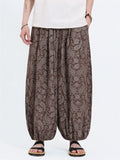 Mens Summer Ice Silk Paisley Print Loose Fit Harem Pants