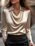 Women's Elegant Lapel Collar Long Sleeve Satin Blouses