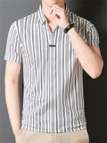 Summer Men's Stripe Short Sleeve Lapel Polo Shirts