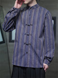 Chinese Style Men's Contrast Color Stripe Long Sleeve Shirts