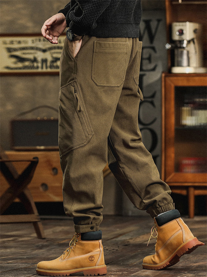 ‌Men's Stylish Mid Waist Loose Fit Multi-Pocket Workwear Jogger Pants