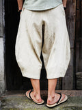 Men's Casual Comfy Drawstring Cotton Linen Cropped Pants