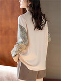 Chinese Style Jacquard Patchwork Round Neck Shirts for Women