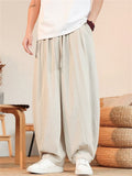Mens Japanese Style Breathable Cotton Linen Baggy Wide Leg Harem Pants