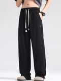 Mens Summer Wide Leg Drawstring Casual Pants Baggy Trousers