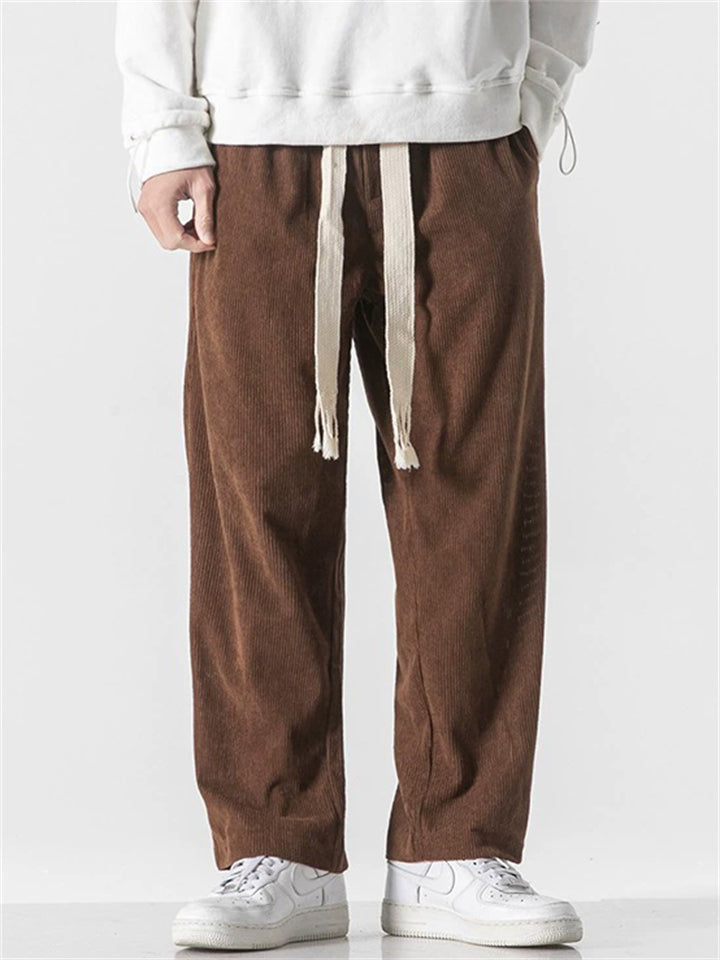Men's Autumn Vintage Solid Color Drawstring Corduroy Straight Pants