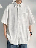 Summer Texture Print Button Up Half Sleeve Shirt for Men