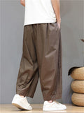 Men's Summer Casual Drawstring Wide Leg Cropped Pants