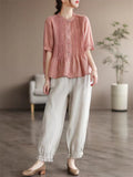 Women's Cozy Short Sleeved Linen Ramie Blouse Shirts