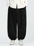 Male's Chinese Style Retro Solid Color Jacquard Wide Leg Bloomers Pants