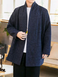 Men's Vintage Jacquard Cotton Linen Plush Liner Cardigan Coat