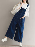 Female Solid Color Wide Leg Demin Overall Cropped Jumpsuits