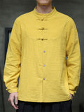 Men Chinese Style Linen Cotton Stand Collar Long Sleeve Shirts