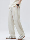 Mens Summer Comfy Linen Loose Fit Breathable Blend Wide Leg Pants